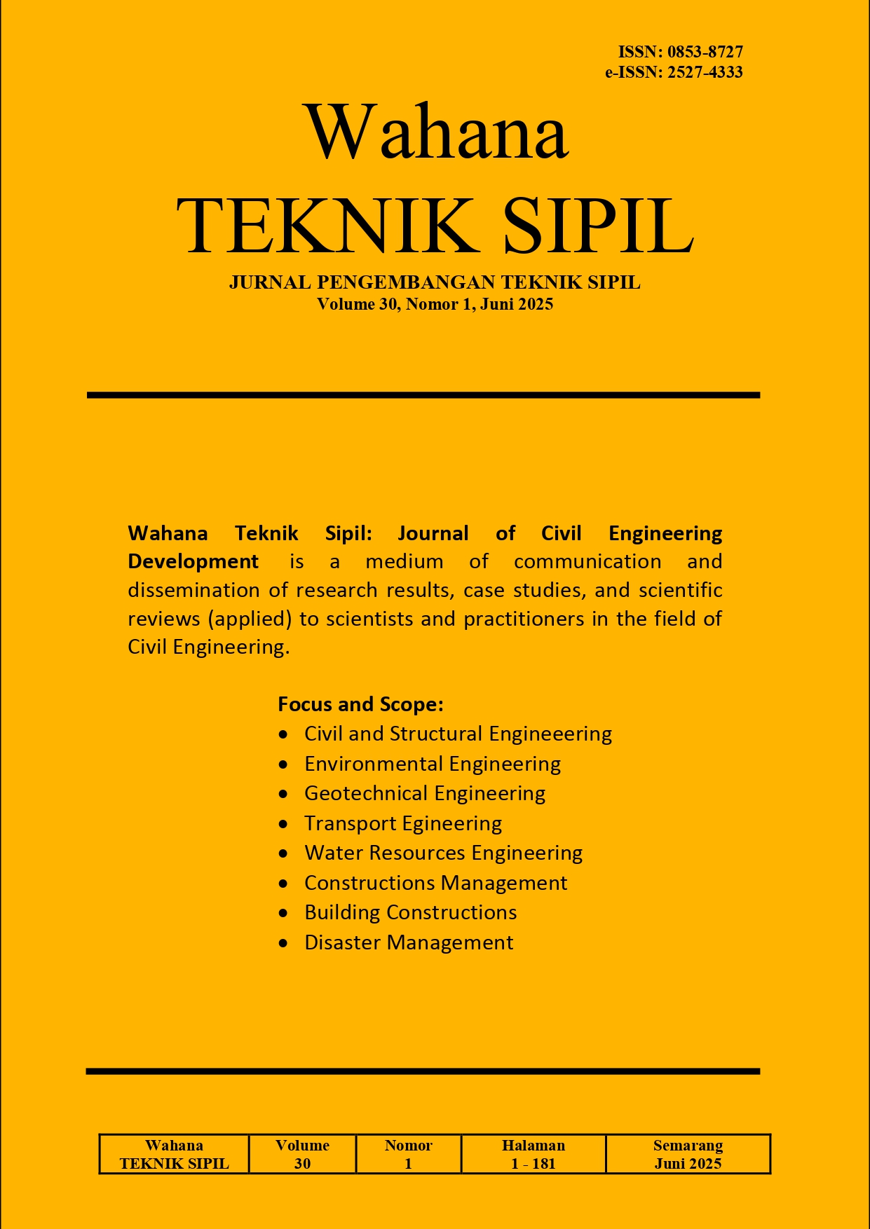 					View Vol. 30 No. 1 (2025): Wahana Teknik Sipil
				